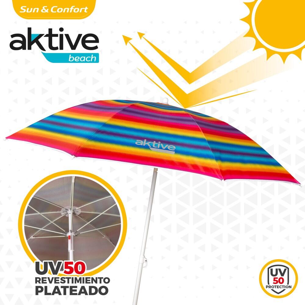 Aktive Parapluie de plage à 8 tiges 180 cm rayures multicolores 3/7