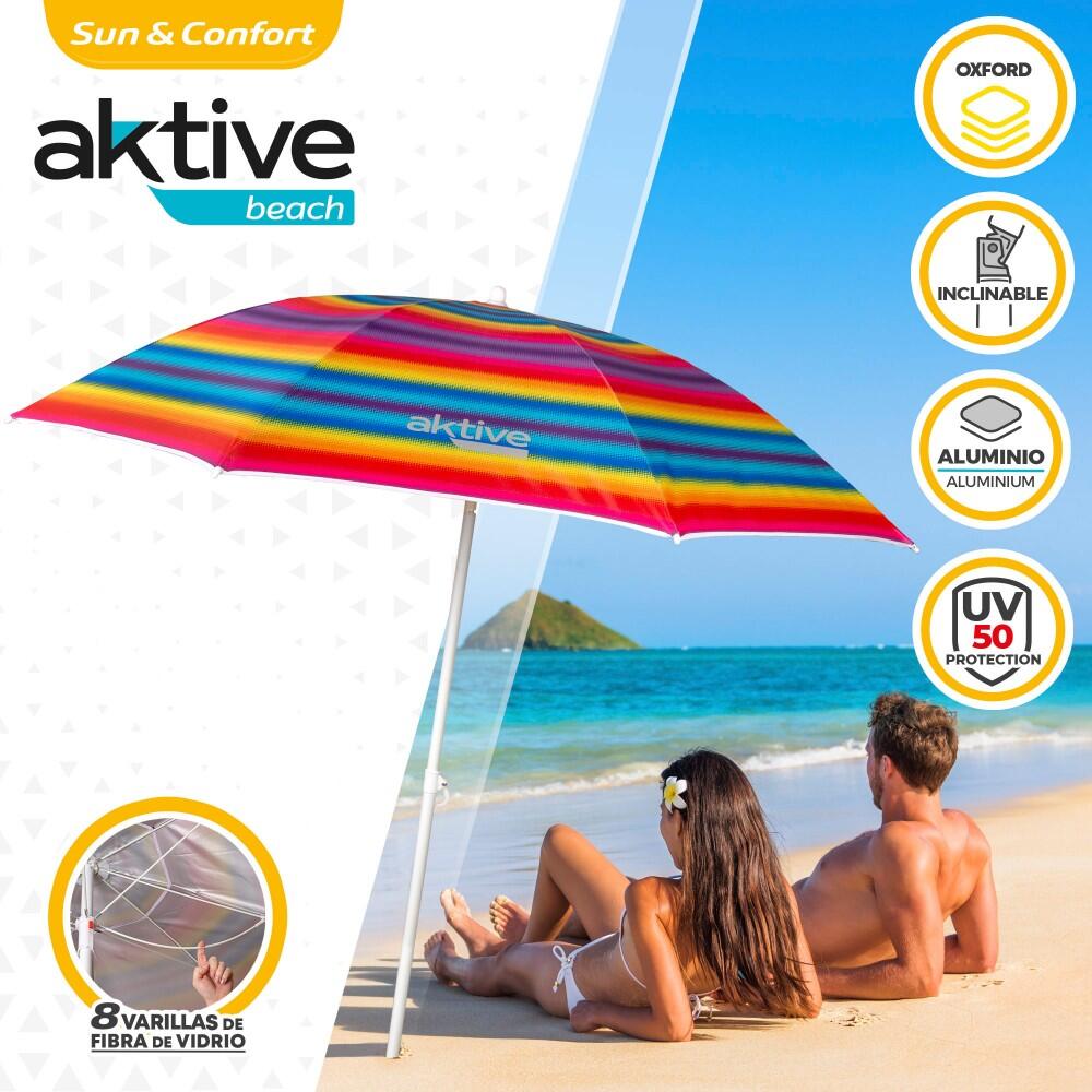 Aktive Parapluie de plage à 8 tiges 180 cm rayures multicolores 2/7