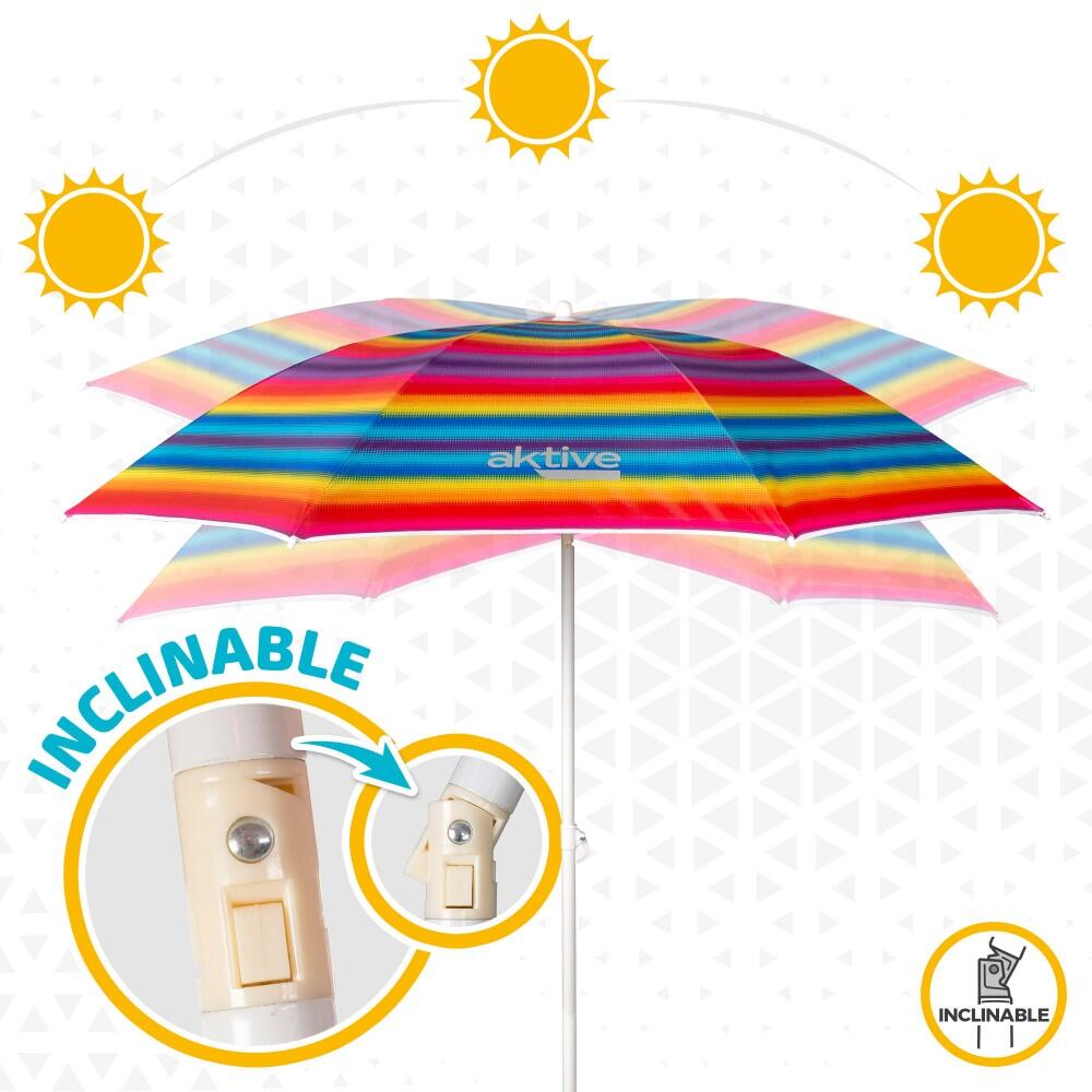 Aktive Parapluie de plage à 8 tiges 180 cm rayures multicolores 5/7