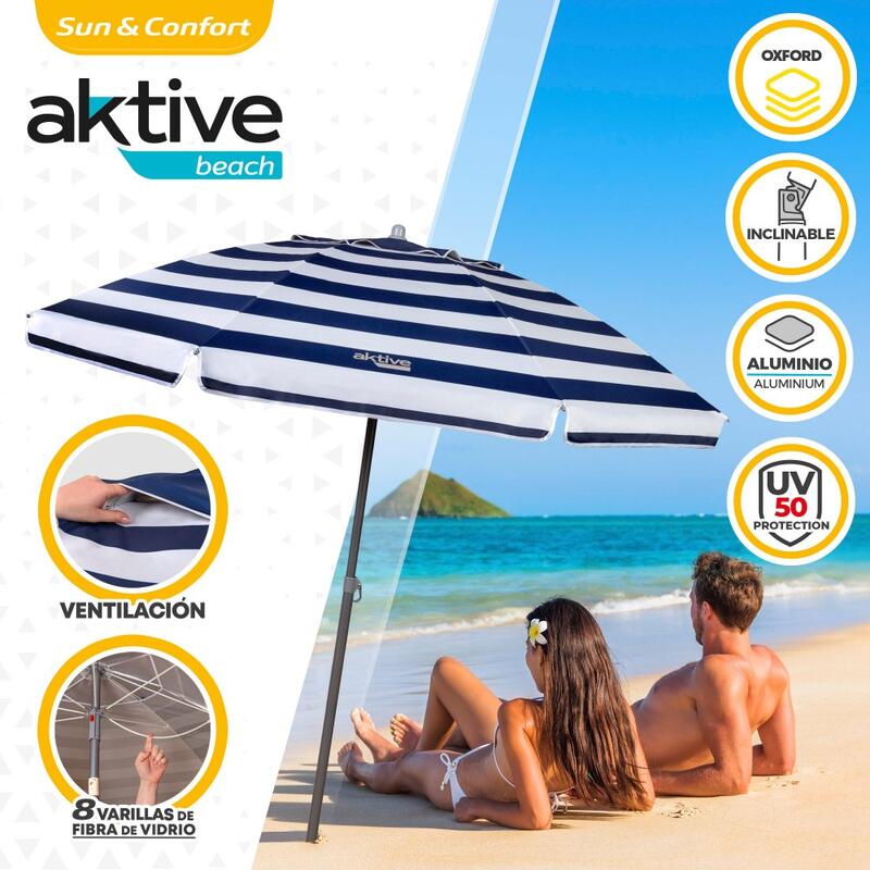 Guarda-Sol de praia 200 cm com teto ventilado + proteção UV50 Aktive Beach