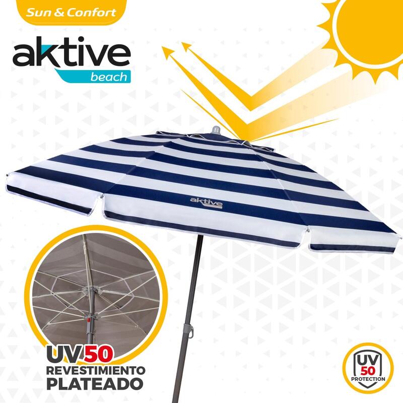 Guarda-Sol de praia 200 cm com teto ventilado + proteção UV50 Aktive Beach