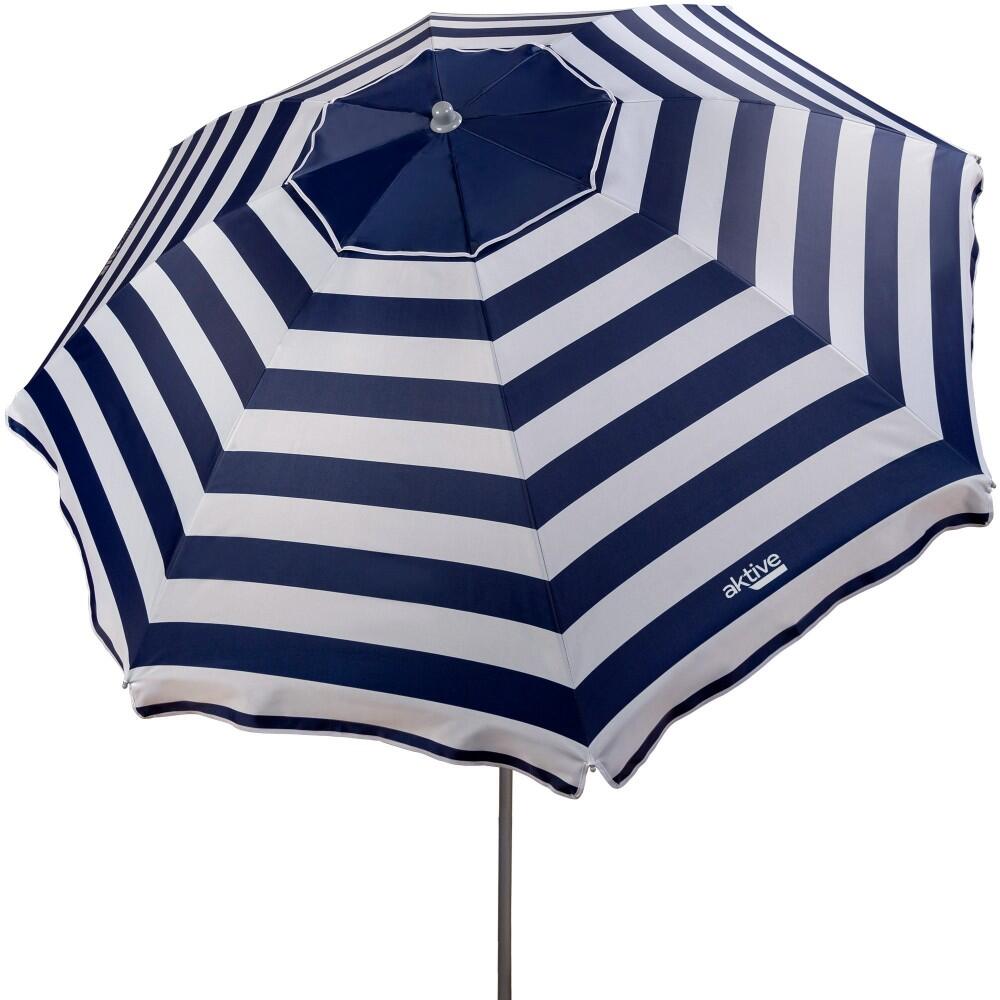 Aktive - Aktive Parapluie De Plage Coupe-vent 8 Cannes 220 Cm Marine - Parasol - Blanc|bleu - Taille Unique - Decathlon
