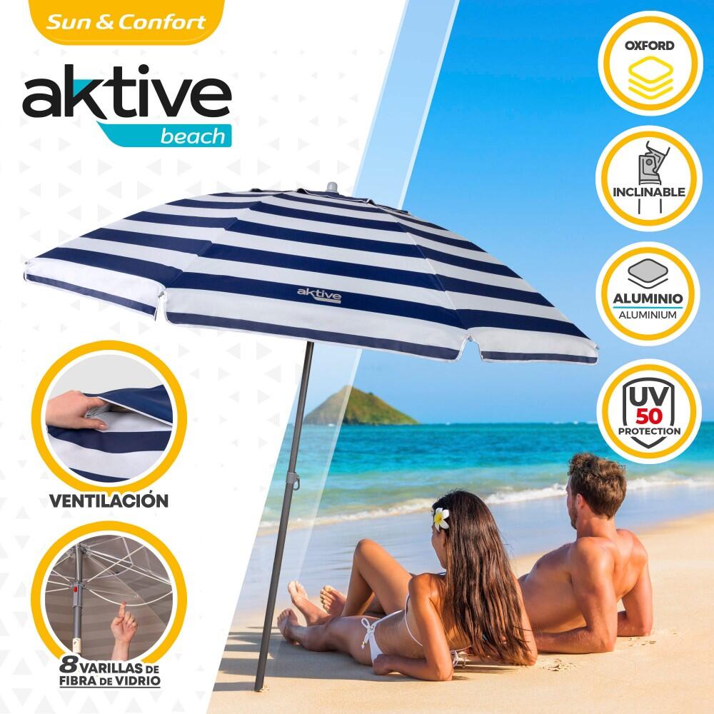 Aktive Parapluie de plage coupe-vent 8 cannes 220 cm marine 2/7