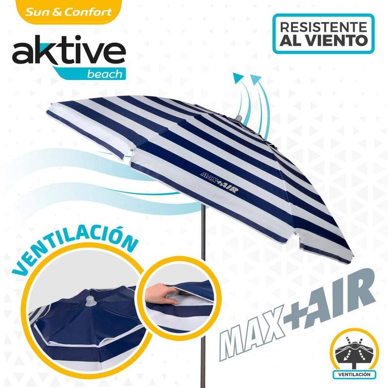 Parapluie de plage coupe-vent 220 cm avec protection UV50 seulement Aktive Beach