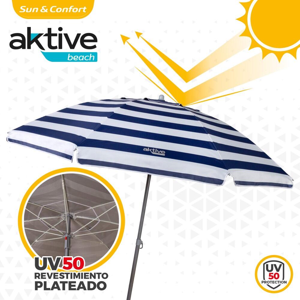 Aktive Parapluie de plage coupe-vent 8 cannes 220 cm marine 4/7
