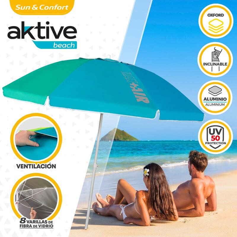 Parapluie de plage coupe-vent 220 cm avec protection UV50 Aktive Beach