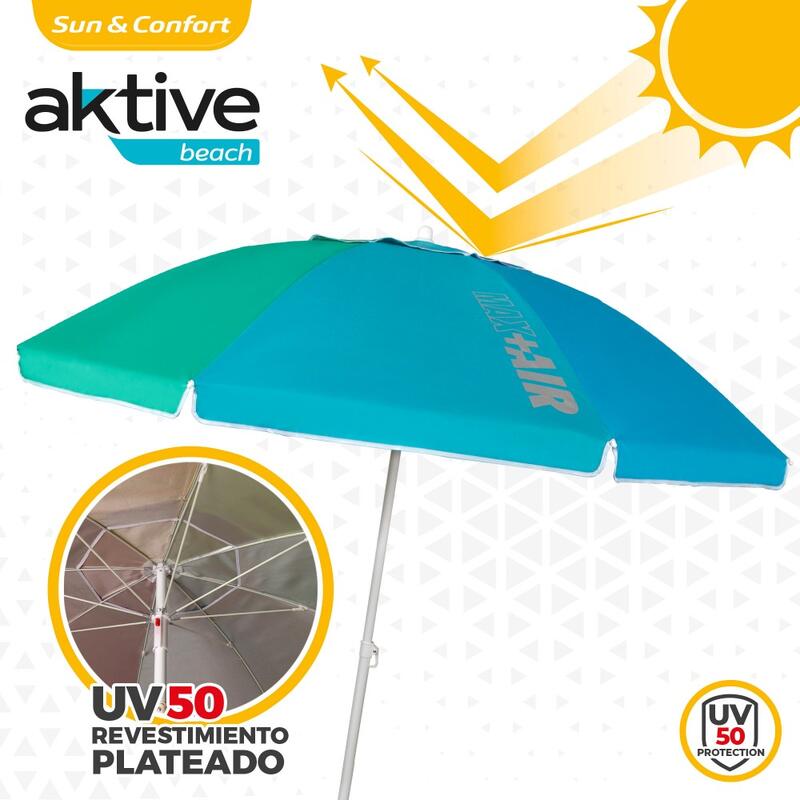 Parapluie de plage coupe-vent 220 cm avec protection UV50 Aktive Beach