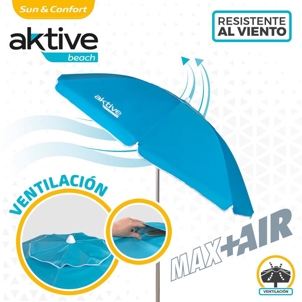 Aktive Parapluie de plage coupe-vent 8 mâts 200 cm bleu 3/7