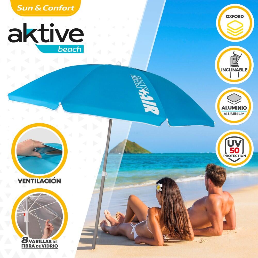 Aktive Parapluie de plage coupe-vent 8 mâts 200 cm bleu 2/7