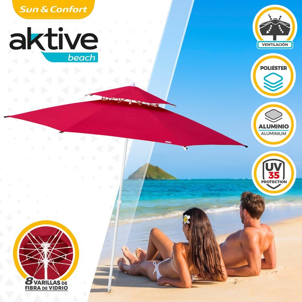 Aktive Grote windbestendige strandparasol met 8 baleinen, 280 cm, rood 2/5
