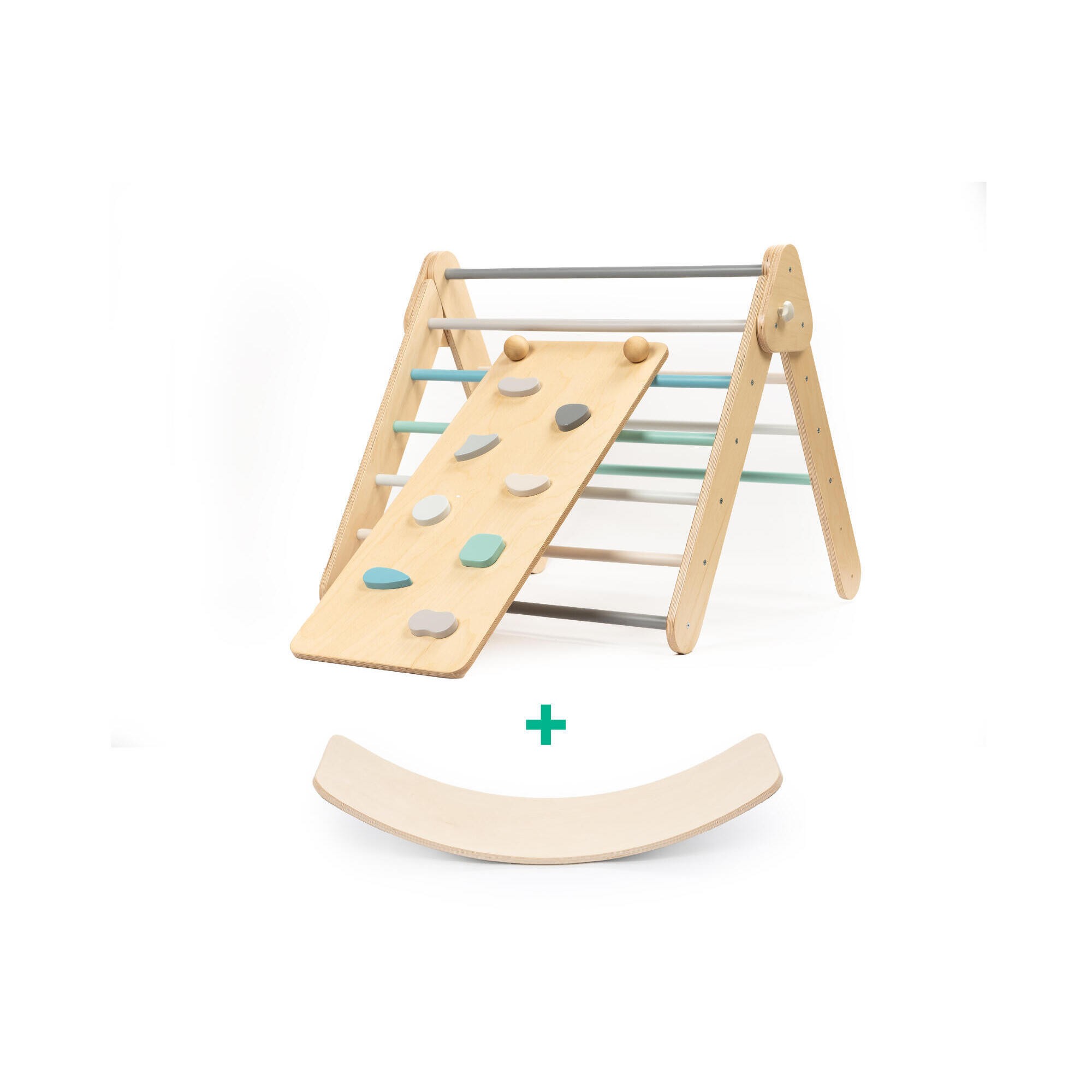 Climbing triangle set with balance board, Montessori, Pastel