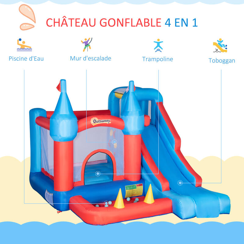 Château gonflable enfant - gonfleur, sac de transport - polyester rouge bleu