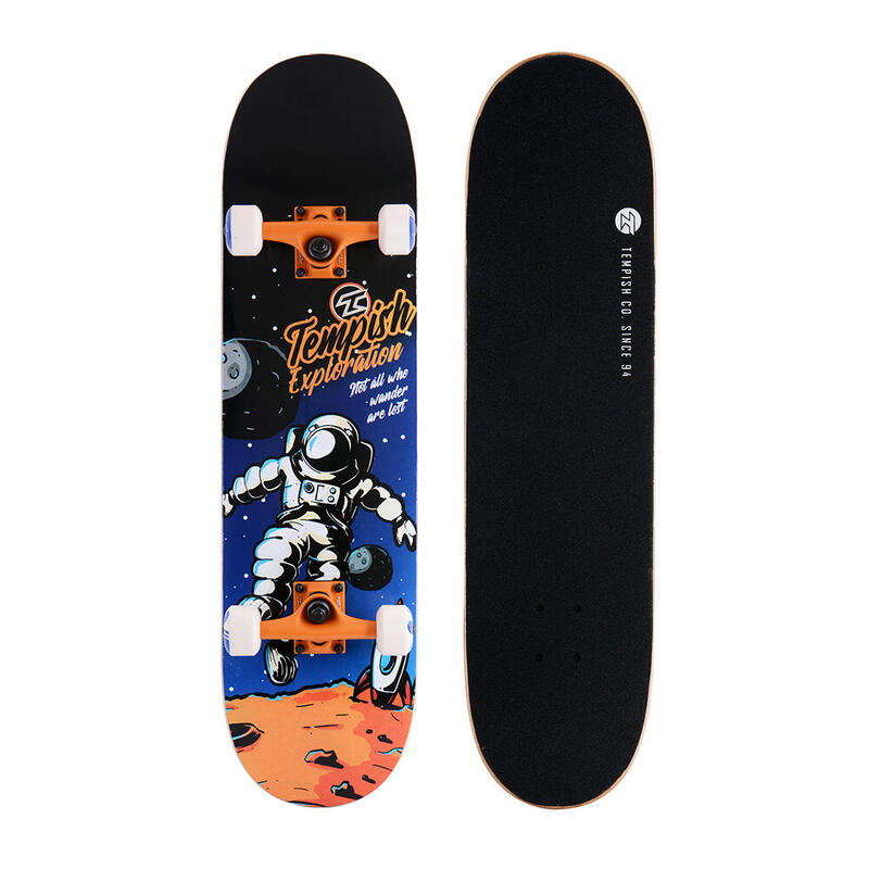 Skateboard Explorate 31 x 8 inch hout zwart/oranje/blauw