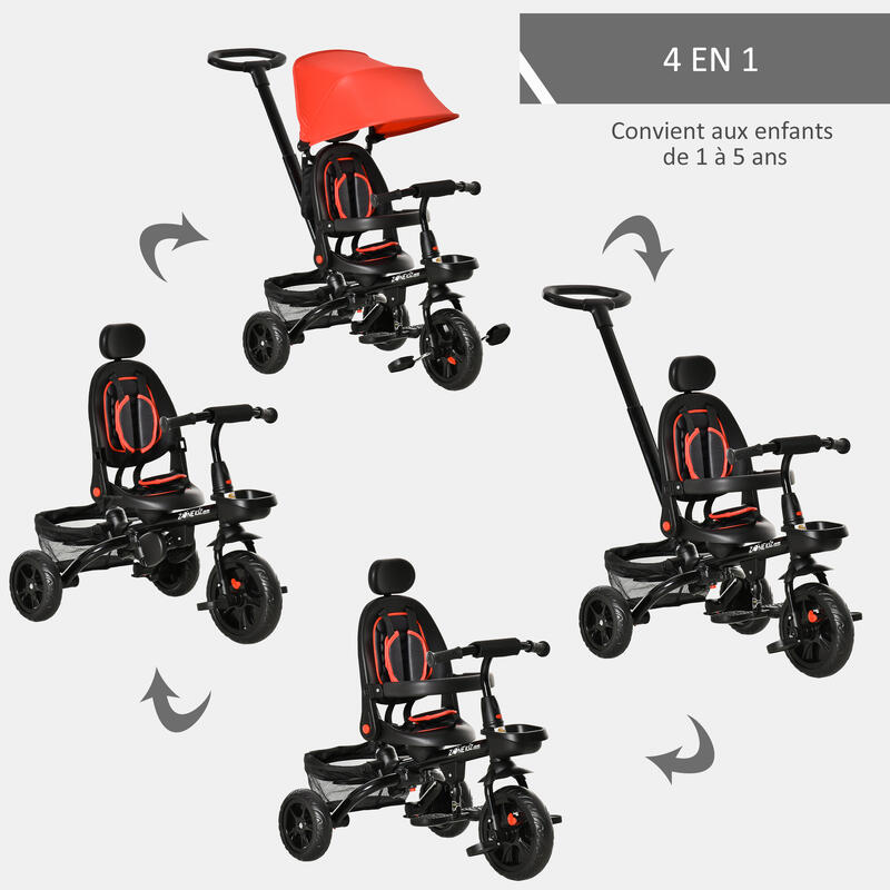 Tricycle enfant évolutif pliable multi-équipé métal PP