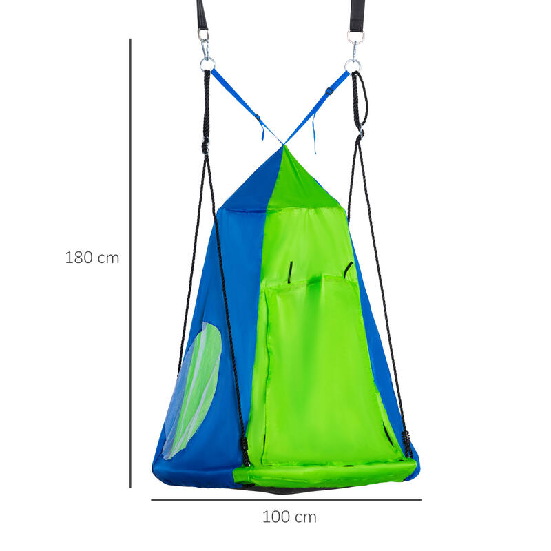 Baloiço com Tenda 100x100x180 cm Verde e Azul Outsunny