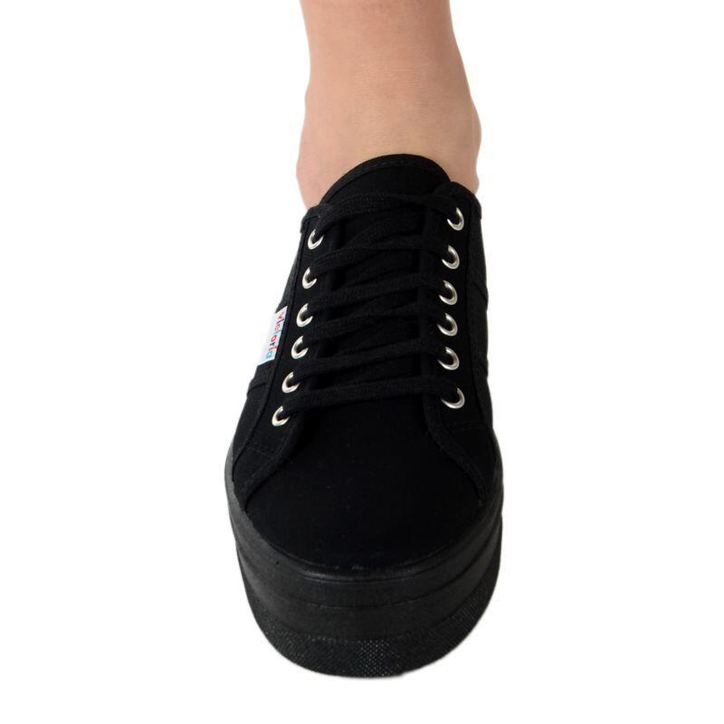 Zapatillas lona Victoria negras barcelona con plataforma