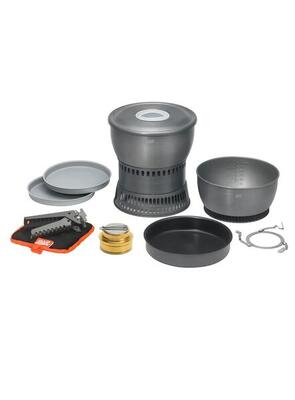 Spiritus Kochset Campingkocher Outdoor Topf Kocher Set Wärmetauscher Alu