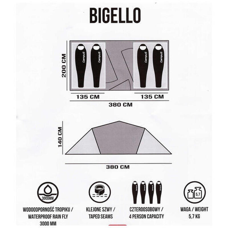 Campus Bigello 4-persoons kampeertent, met twee slaapkamers