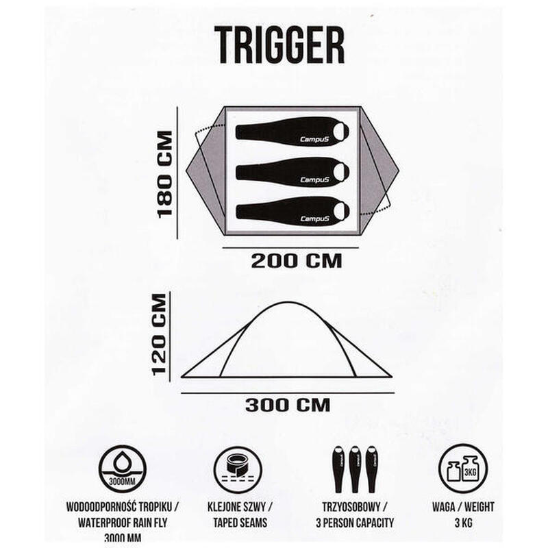 Tente de camping 3 personnes Campus Trigger