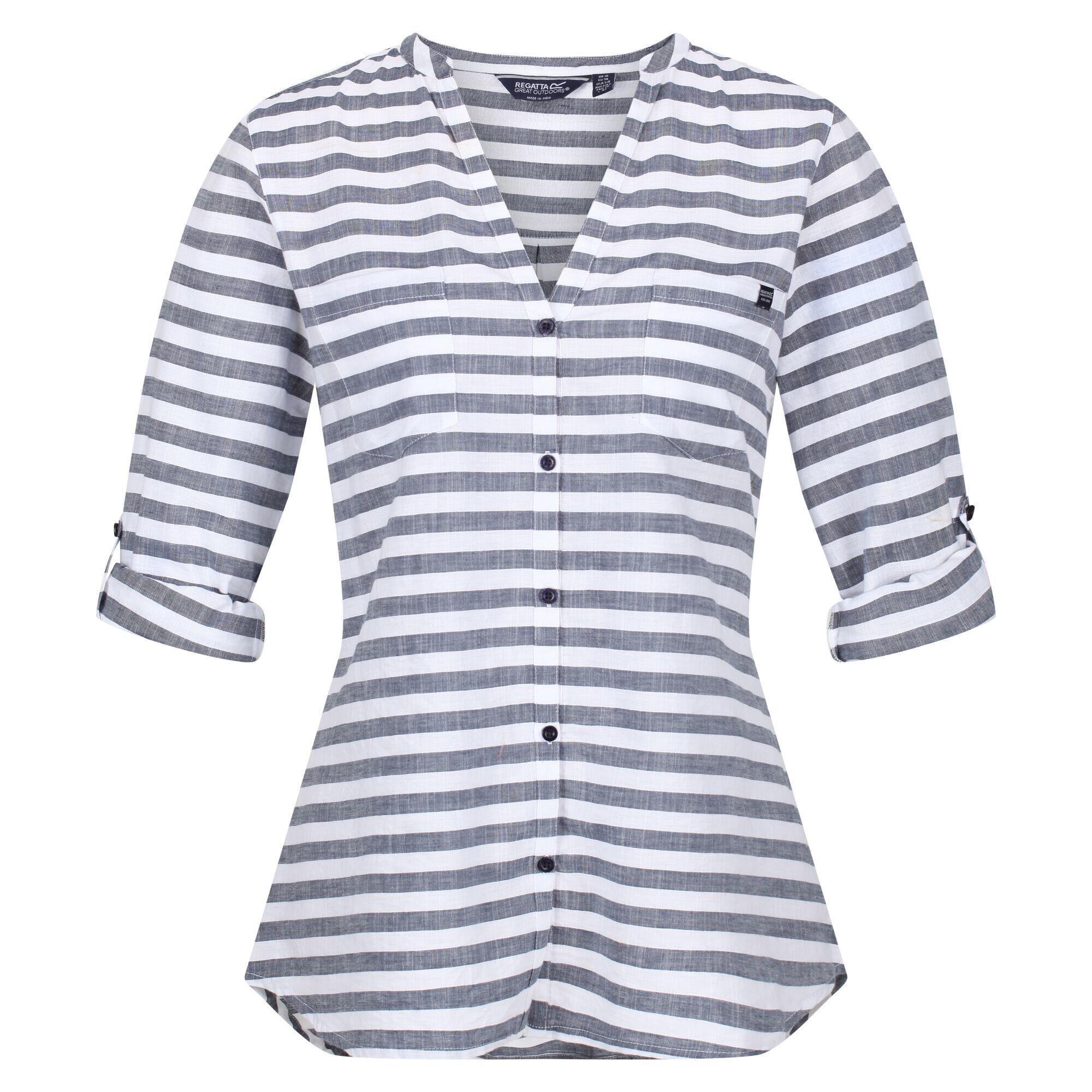 Womens/Ladies Malaya Stripe LongSleeved Shirt (White/Navy) 1/5