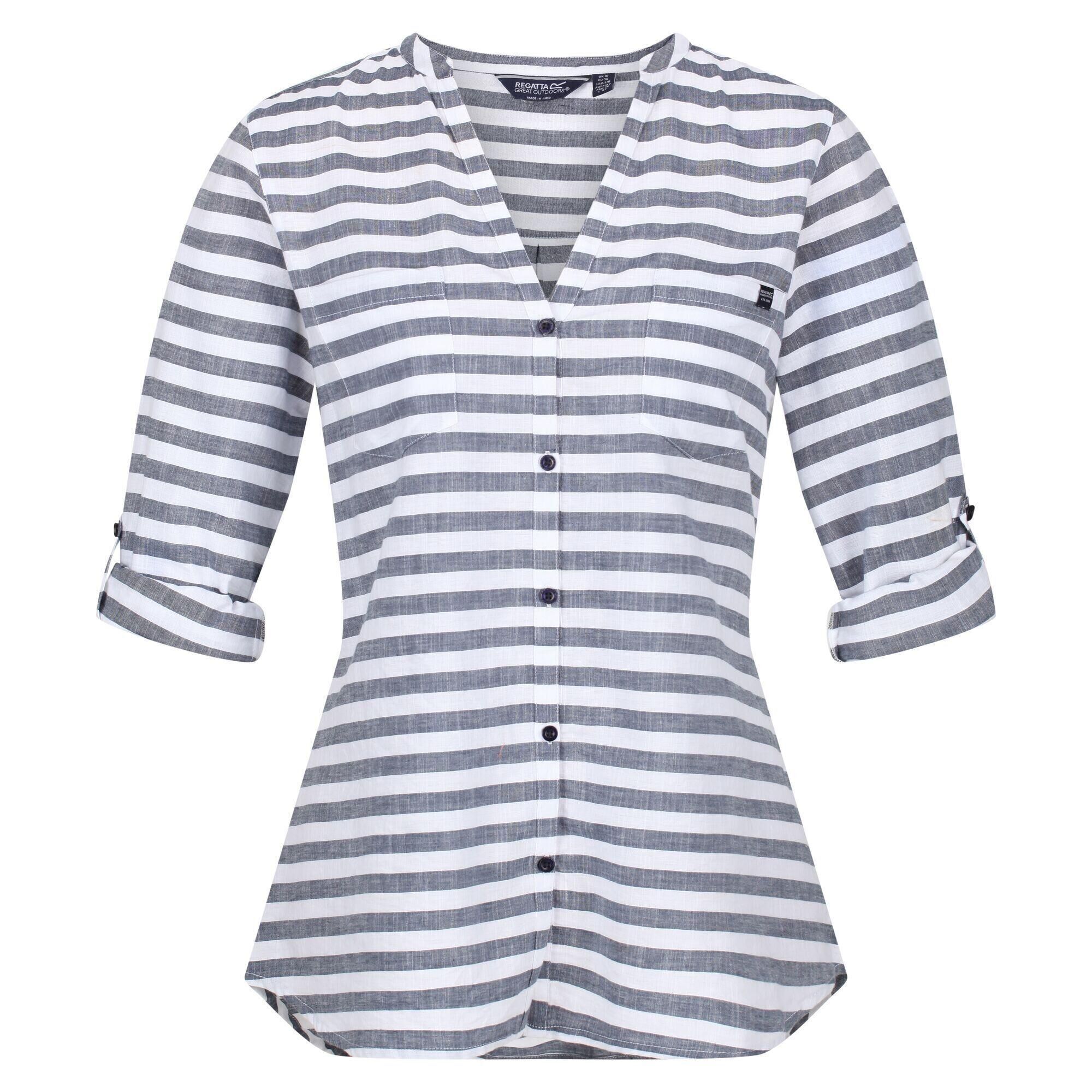 REGATTA Womens/Ladies Malaya Stripe LongSleeved Shirt (White/Navy)