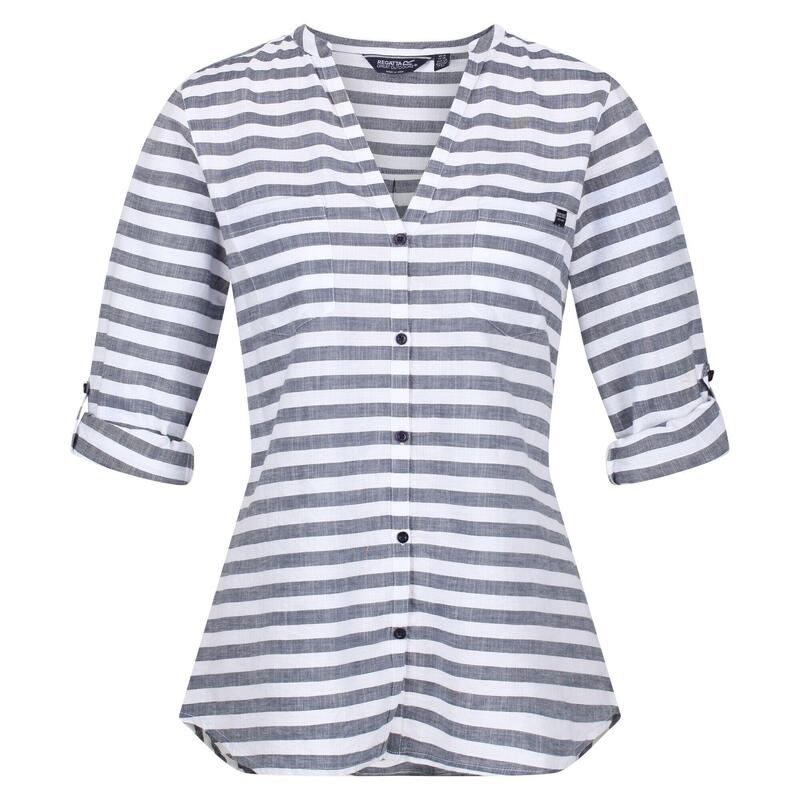 Camicia Strisce Manica Lunga Donna Regatta Malaya Bianco Blu Navy