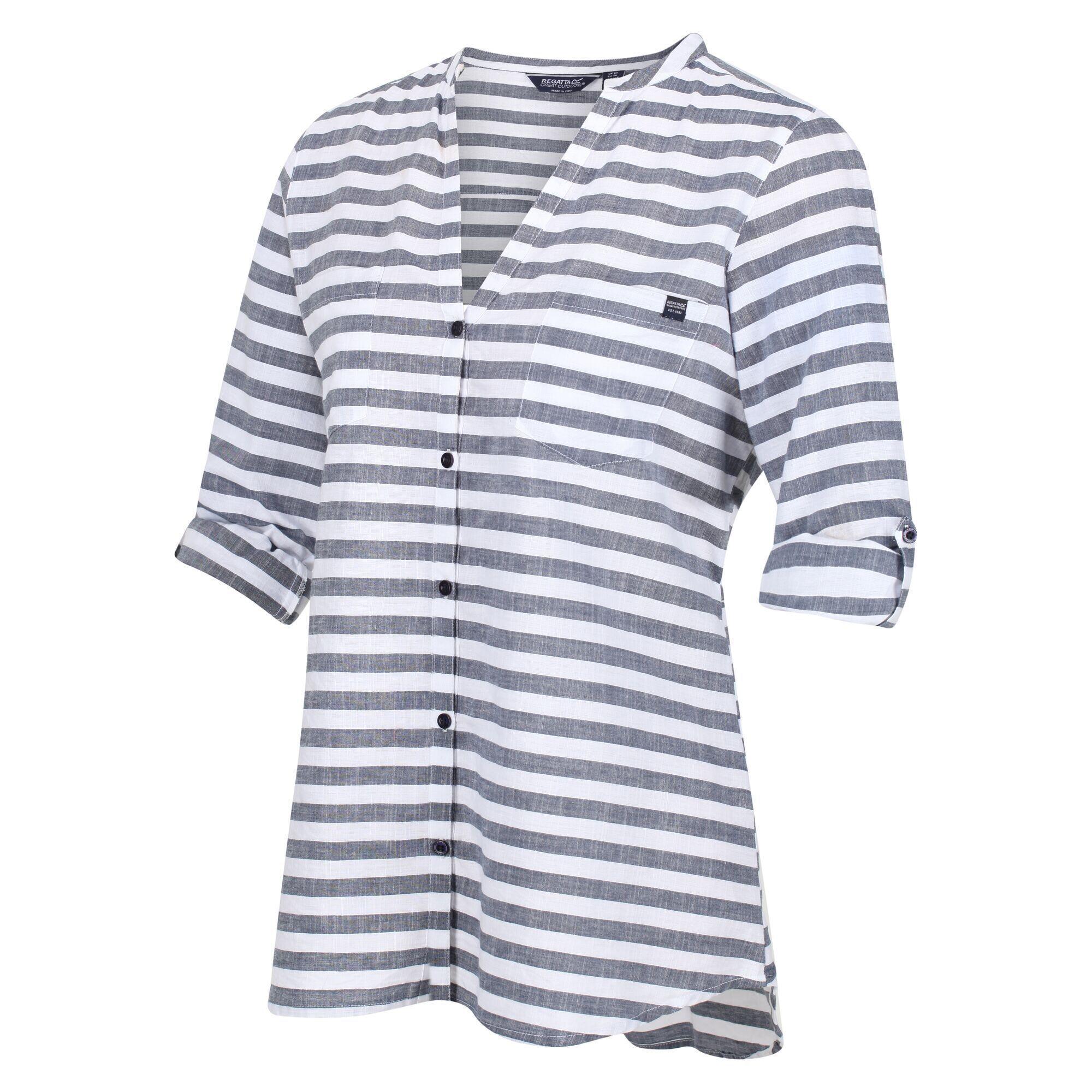 Womens/Ladies Malaya Stripe LongSleeved Shirt (White/Navy) 4/5