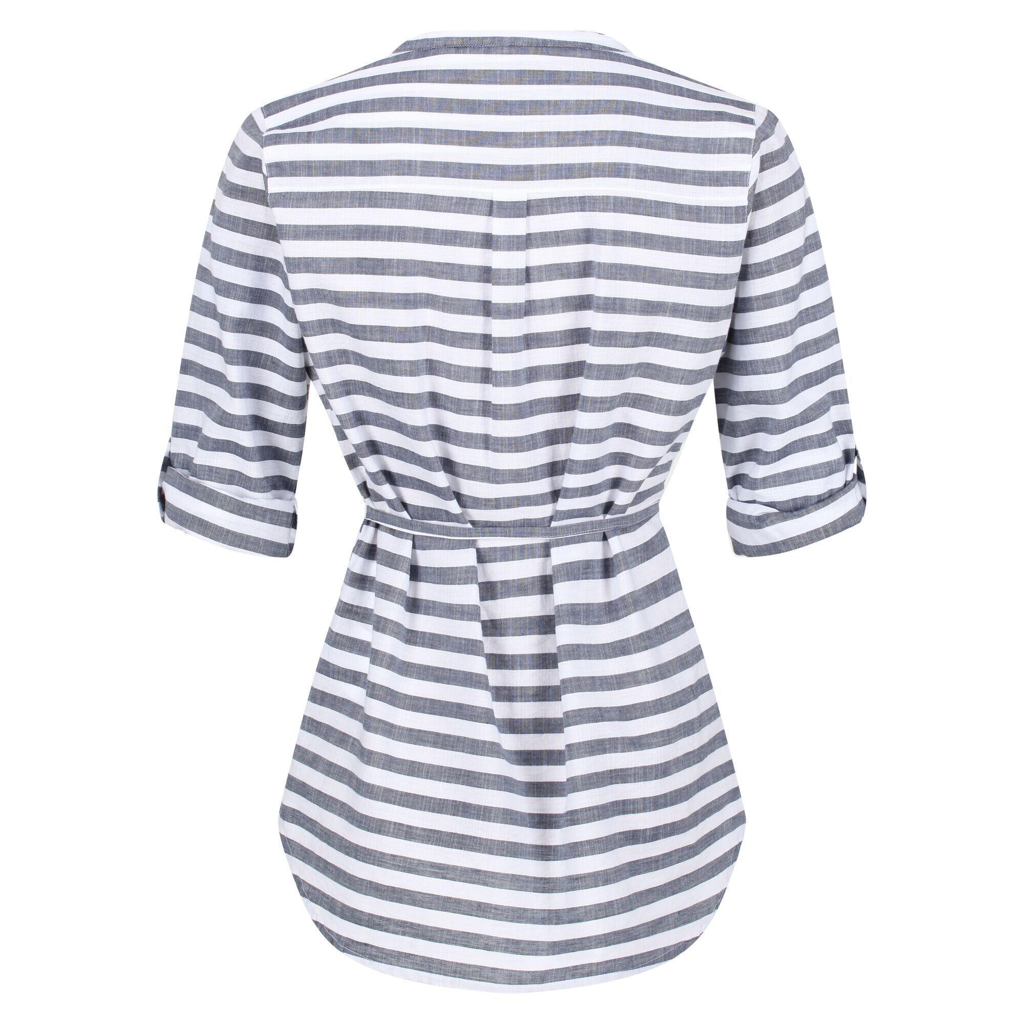 Womens/Ladies Malaya Stripe LongSleeved Shirt (White/Navy) 2/5