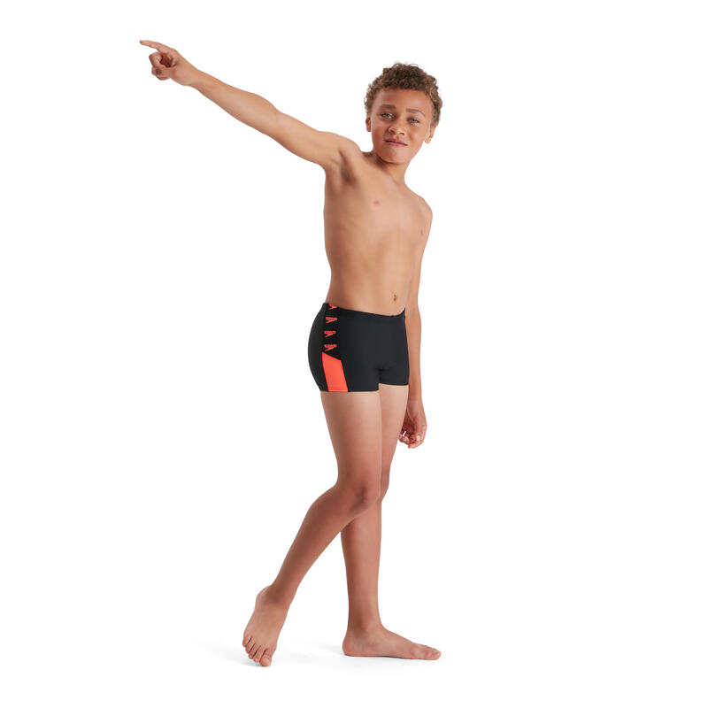 Endurance 10 中童 (6-14 歲)  「BOOM」印花平腳泳褲 - 黑色