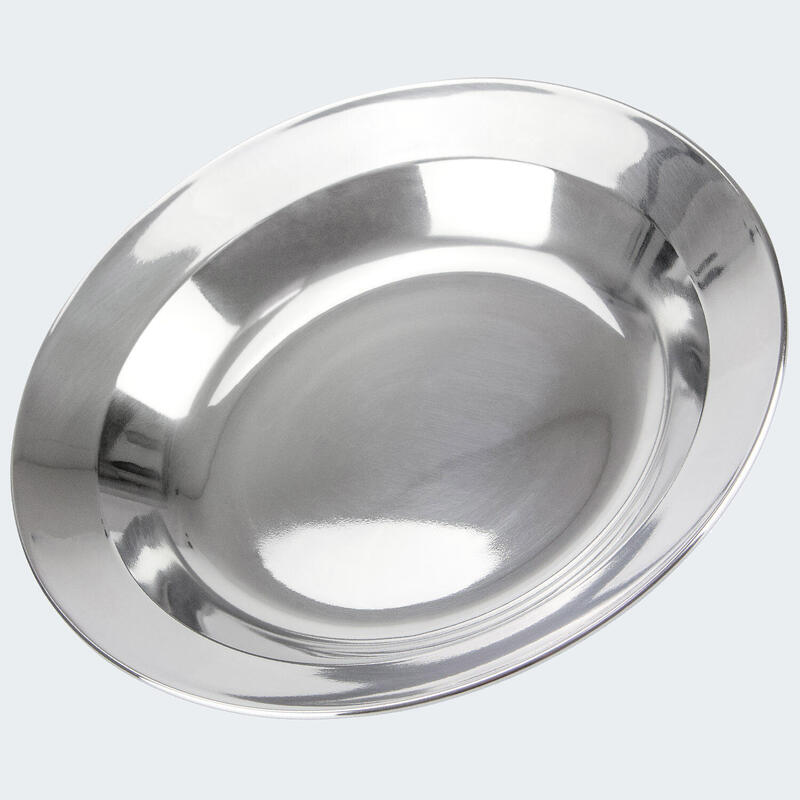 Mély kempingtányér, rozsdamentes acél, kb. 22 - 24 cm átmérő, 1 tányér