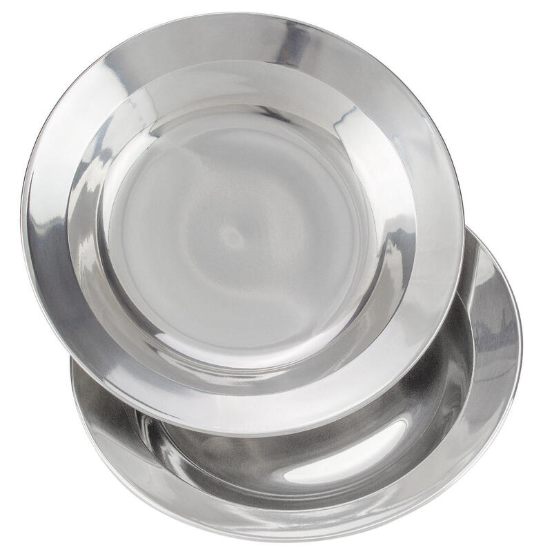 Assiette creuse de camping inox | Diamètre env. 22 - 24 cm | Set de 2 assiettes