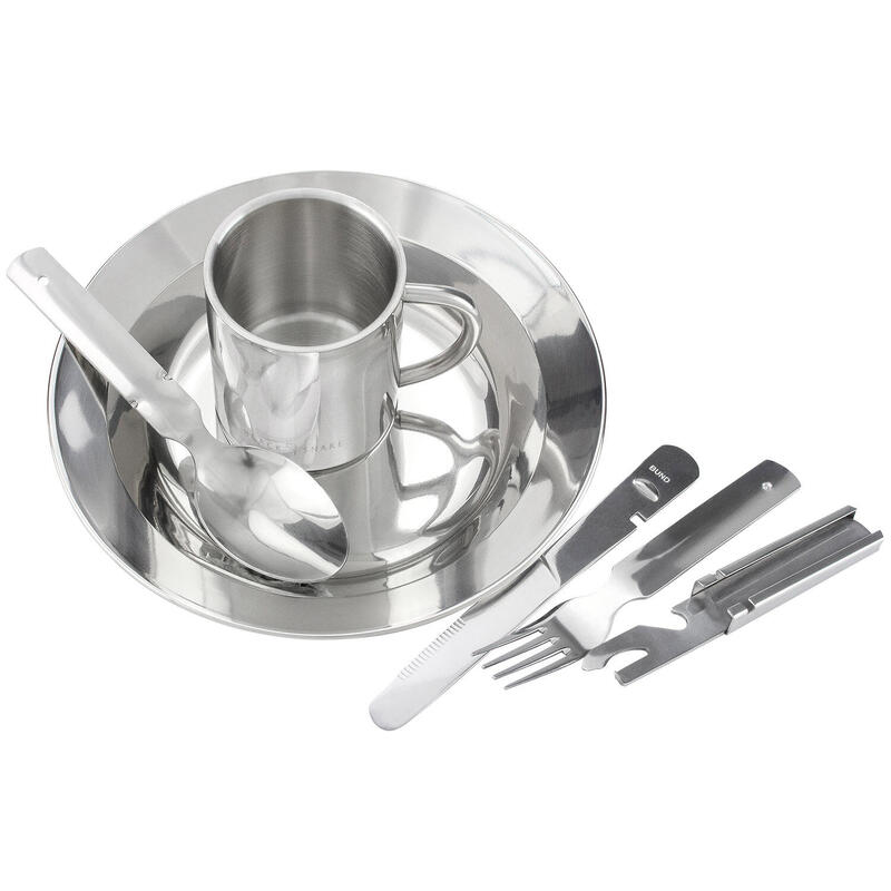 Set de couverts de camping, assiette creuse & tasse thermique inox | 1 personne