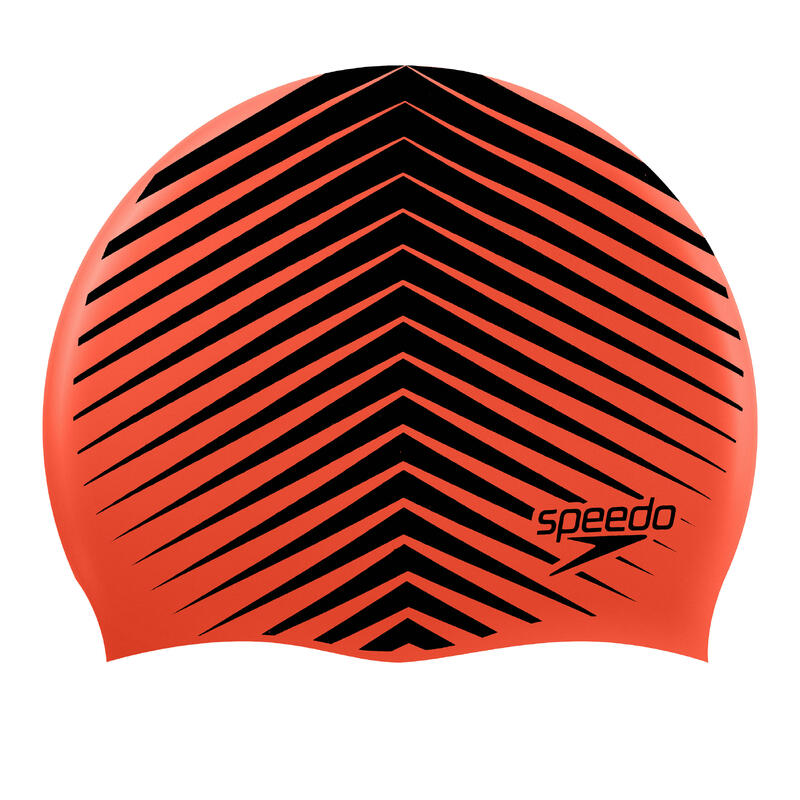 雙面印花 3D矽膠泳帽 - 橙色/黑色