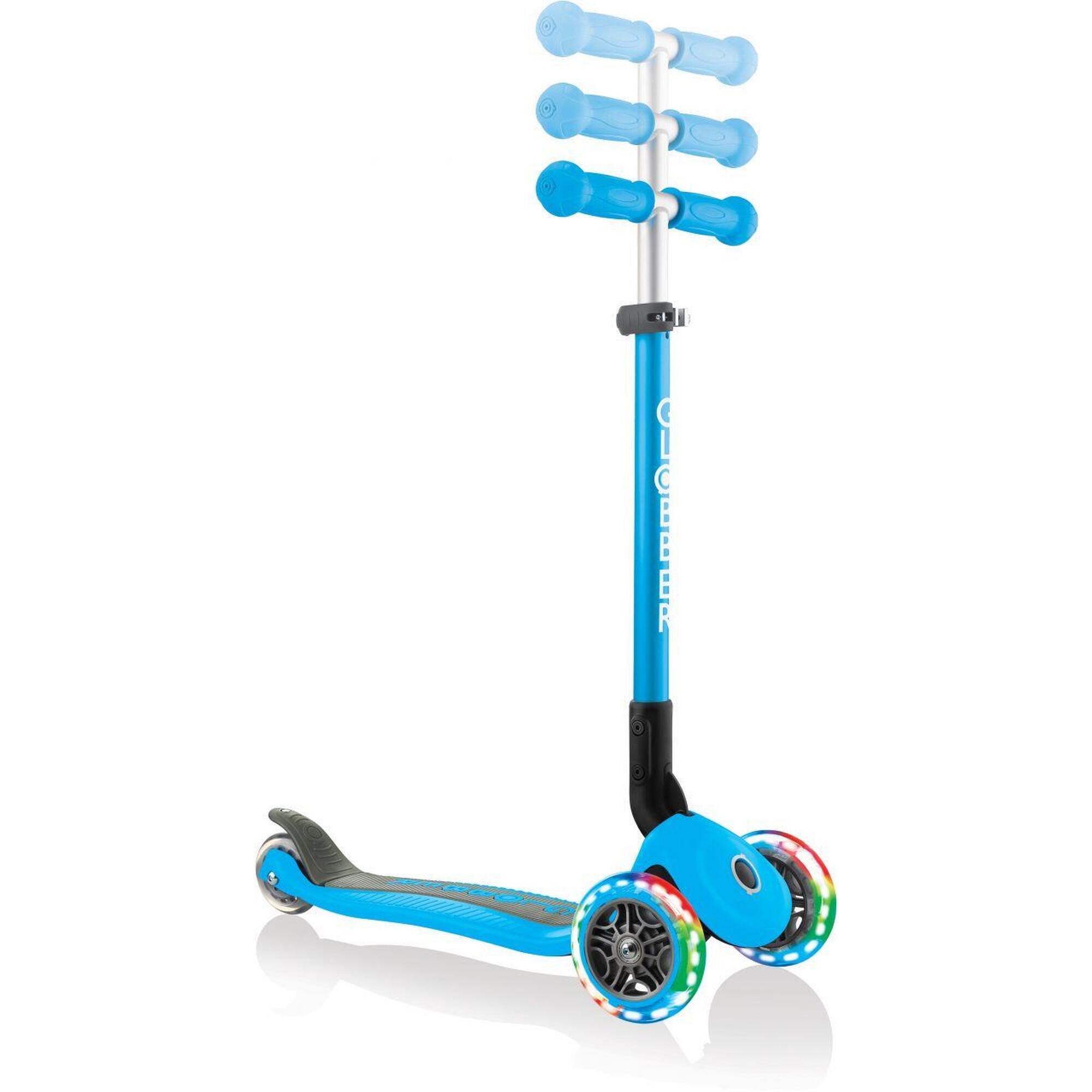 Trottinette PRIMO FOLDABLE LIGHTS 3 roues lumineuses, pliable - Bleu ciel