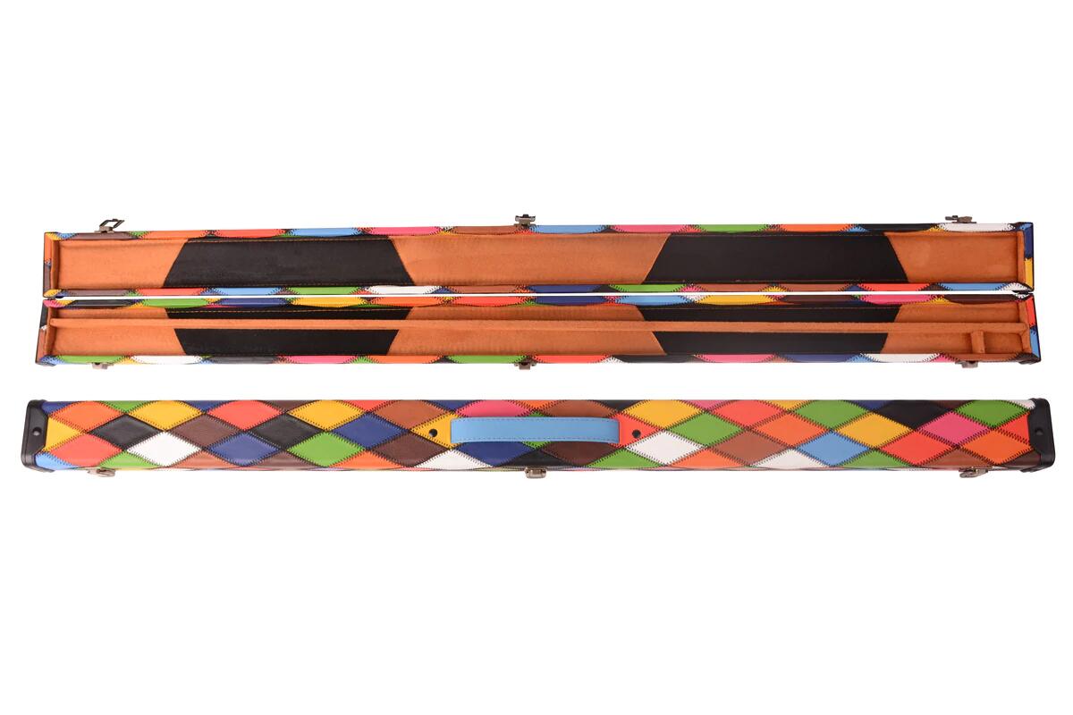 PATCHWORK LEATHERETTE MULTI COLOURED 3/4 SNOOKER/POOL CASE 2/3