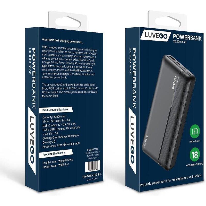 Power bank Luvego 20.000 mAh - Compacto