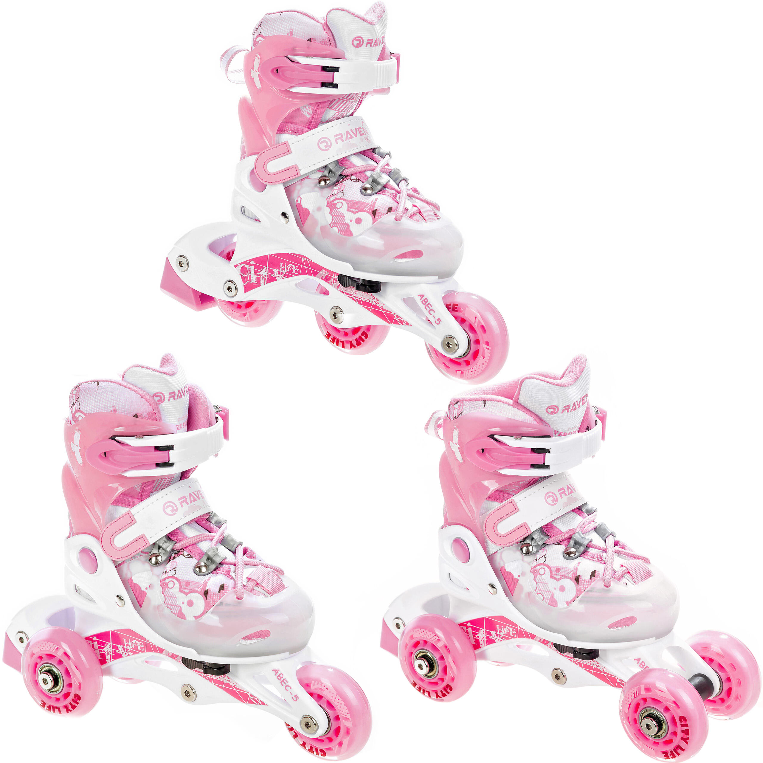Raven Princesse rose 3-en-1 patins à roulettes ajustables