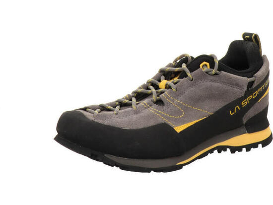 Chaussure d'approche La Sportiva Boulder X cuir suédé gris/jaune, semelle Vibram