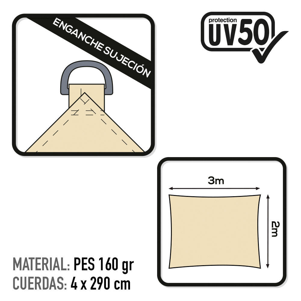 Tenda da sole rettangolare Aktive Garden UV50 color crema 3/4