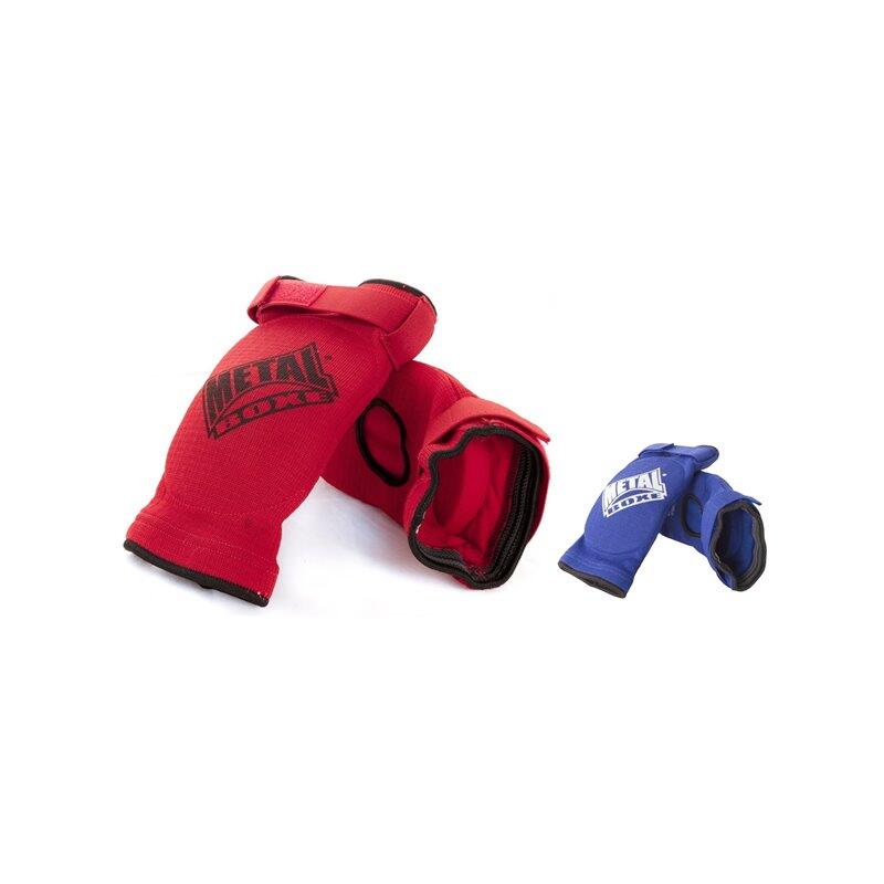 elleboogbeschermer blauw of rood metal boxe