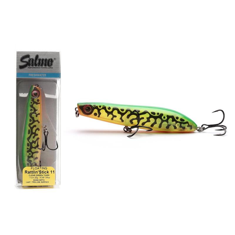 Poisson Nageur Salmo Rattlin Stick Floating 11cm (Clear Green Tiger)