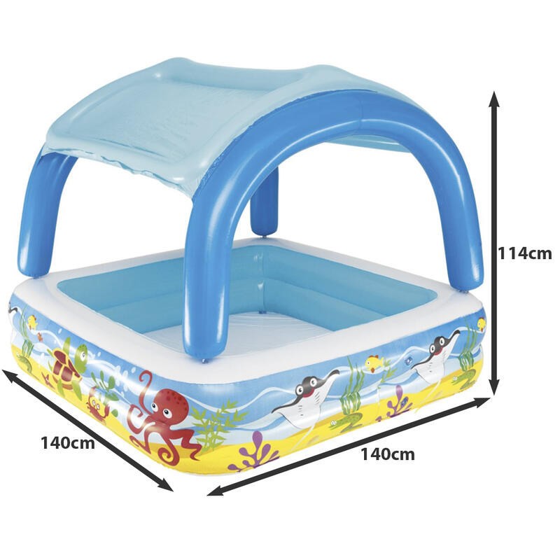 Piscina de brincar com toldo azul 140x140x114 cm