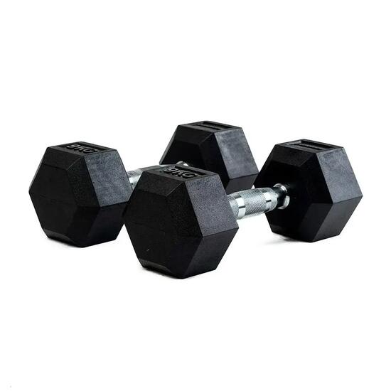 Haltères professionnelles hexagonales en caoutchouc 9 kg (paire)