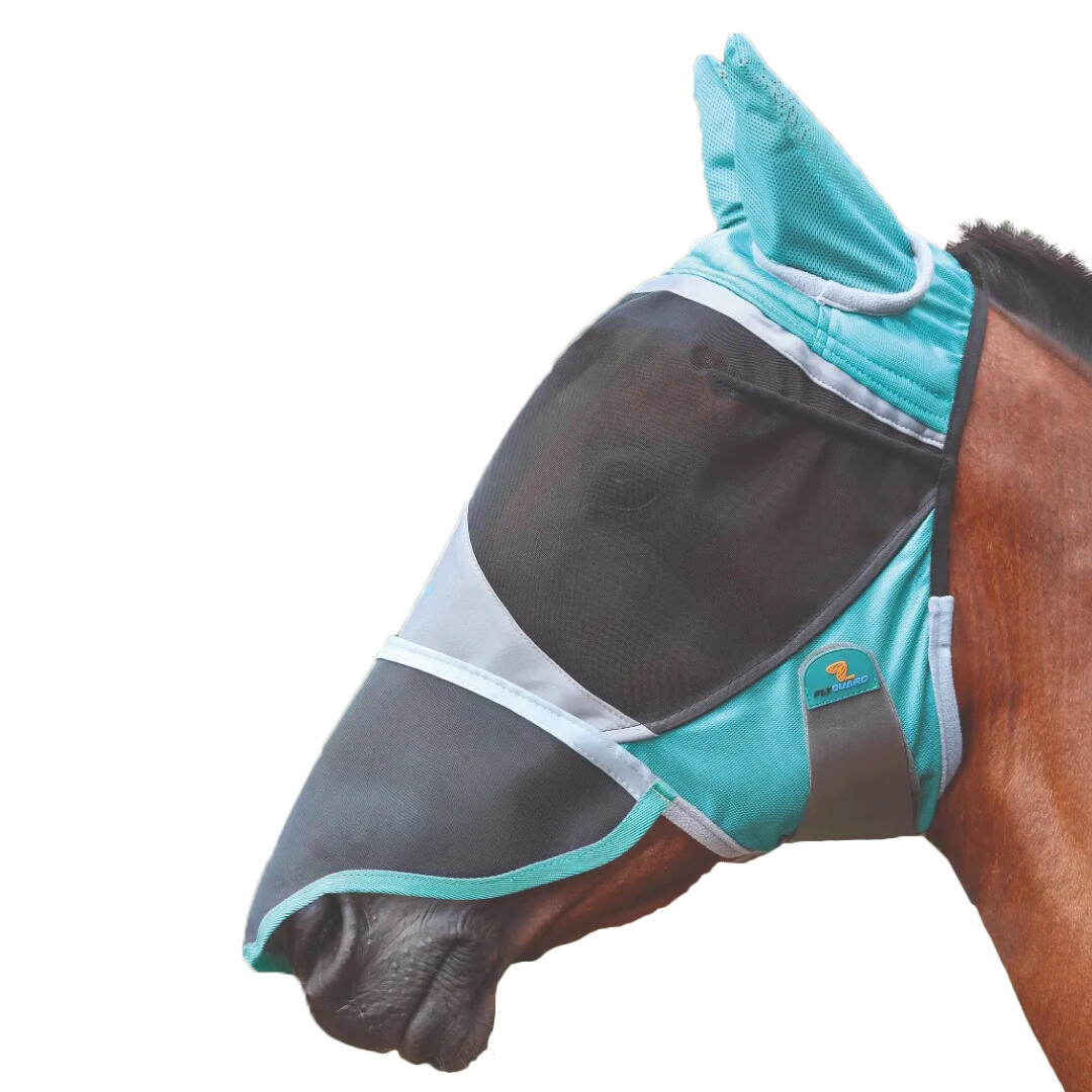 Deluxe Horse Fly Mask With Ears & Nose (Green) 1/2