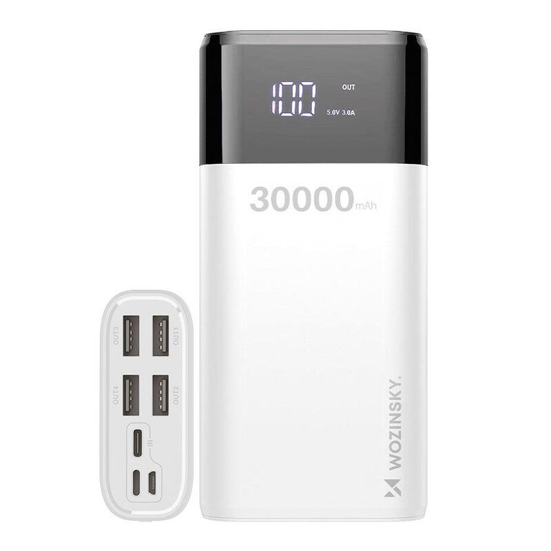 Powerbank turystyczny  Wozinsky 30000mAh 4 x USB z wyświetlaczem LCD 3 A