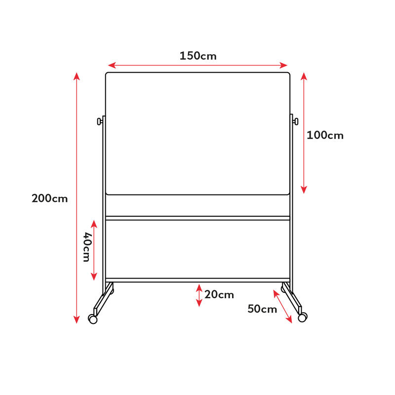 Magnetisch whiteboard 100x150cm met wieltjes