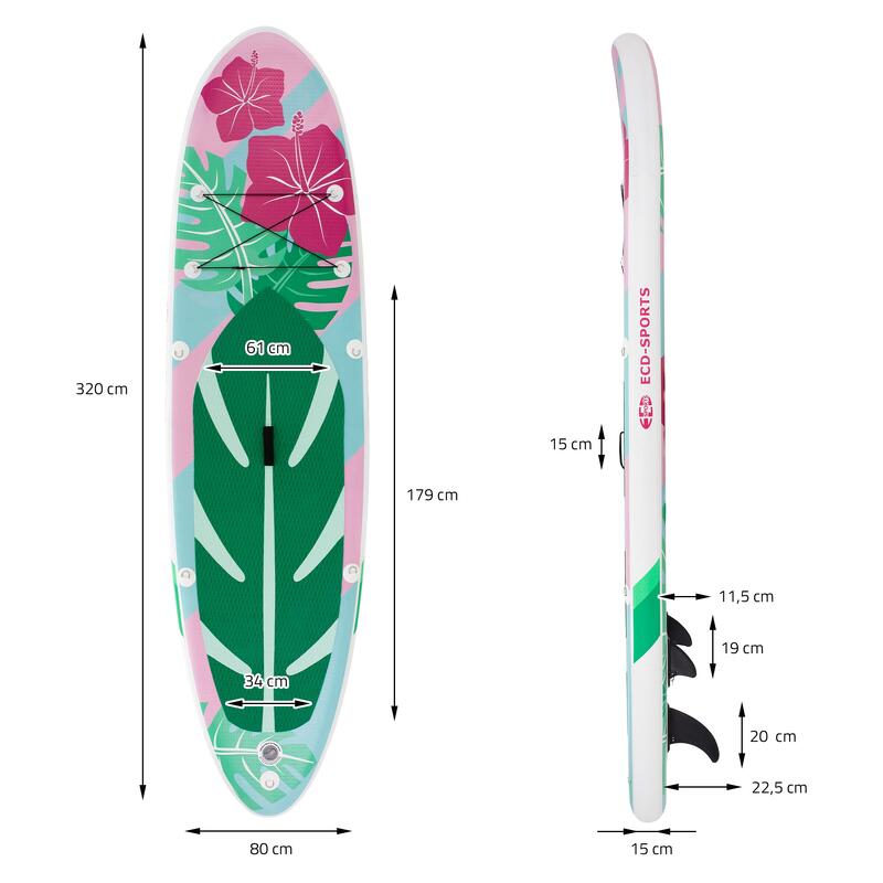 Surfplank Stand Up Paddle SUP Board Bloemen Mint/Roos 320cm