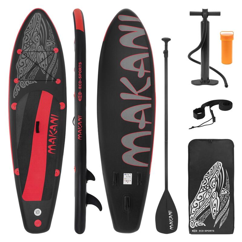 Stand up paddle board gonflable noir/rouge pompe à air pagaie aileron sac 320 cm