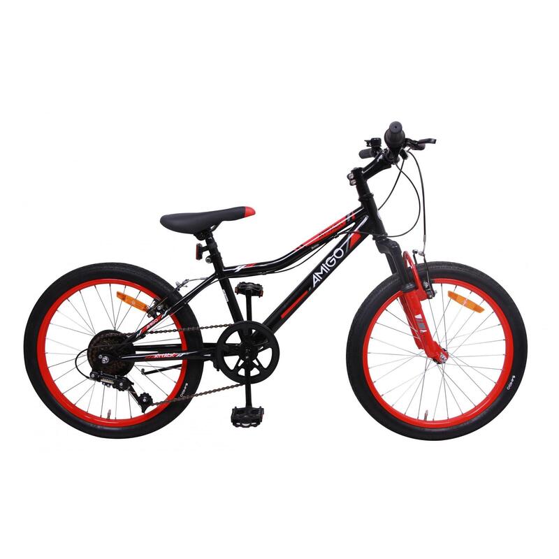 AMIGO Vélo garçon Attack 20 pouces 28 cm Garçon 6SP V-Brake Noir/Rouge