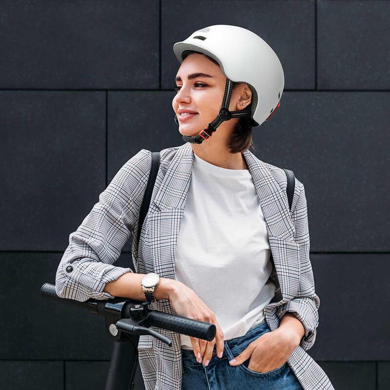 Helm Wit L scooter fiets Urban Mobility LED verlichting voor en achter Gridinlux